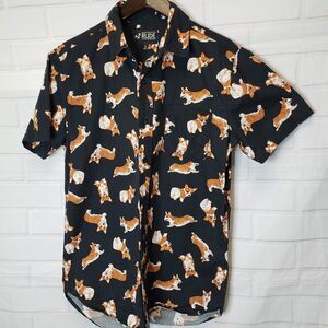 XXX Rude Unisex Corgi Dog Button Down Short Sleeve Shirt size S Slim Fit